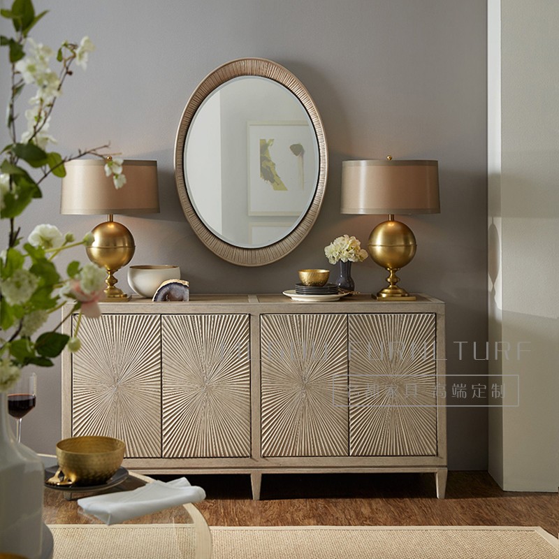 American Countryside Solid Wood Carving Fancy New Vintage Classic Dining Cabinet Hotel Clubhouse High-end Custom Door Hall Cabinet