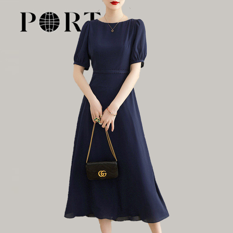 Big Brand Store 2026 Summer New Fashion Slim-Fit Flared Skirt Versatile Slimming Mid-Length Short-Sleeve Dress