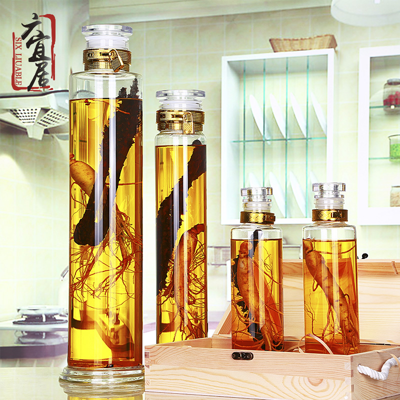 Six livable high borosilicate sealed bubble wine glass bottle 2 pounds 3 pounds ginseng bubble wine bottle Wine jar medicine wine bottle empty bottle
