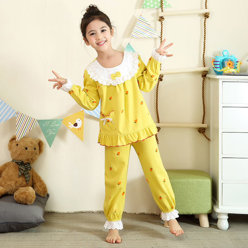 Child Sleepwear Woman Long Sleeve Pure Cotton Girl Spring Autumn Slim Suit Girl Princess Baby Home Conserved Fall Pyjamas