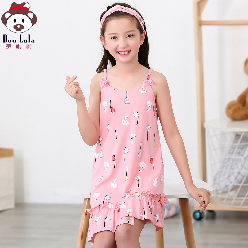 Girls' nightgown summer cotton thin Princess girls children's pajamas air-conditioned clothing summer mother-daughter skirt
