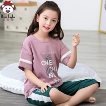 Girls Pajamas Summer Short Sleeve Pure Cotton Summer Big Kids Thin Girls Baby Kids Home Air Conditioning Clothes Parent Child Clothing