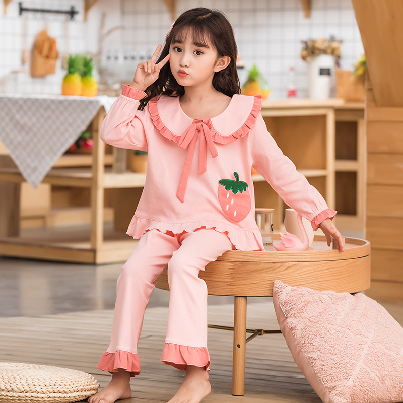 Children's pajamas female spring and autumn cotton girl mother and daughter parent-child long sleeve big child girl home clothing set autumn Princess