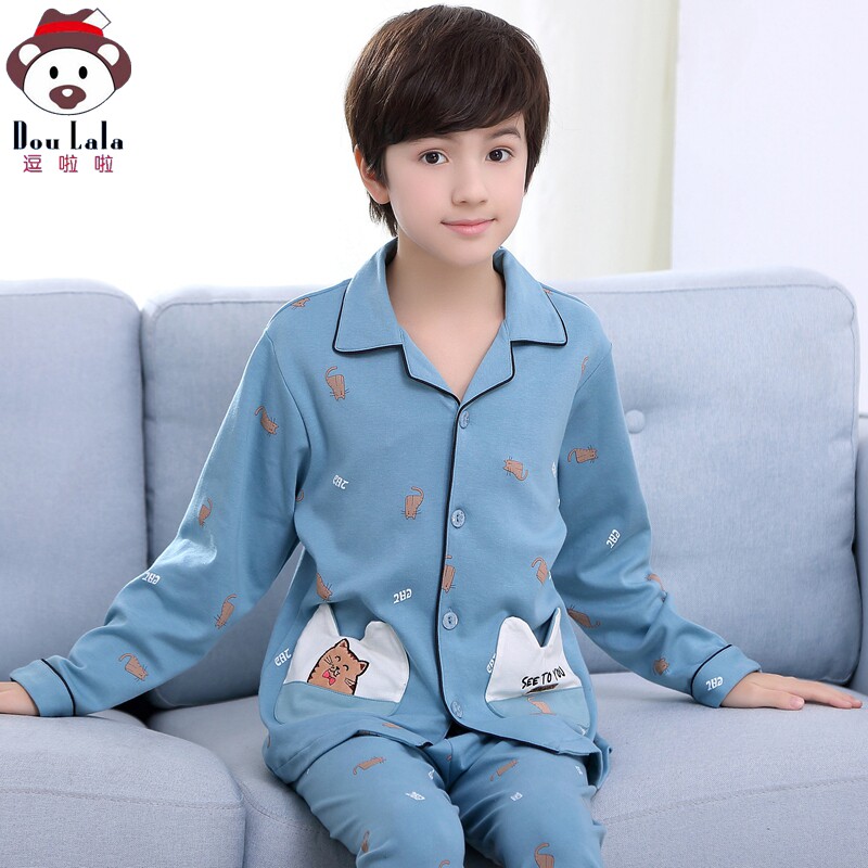 Boy pajamas Spring and autumn long sleeve cotton children 12-15 years old small boy cotton children's home clothing set