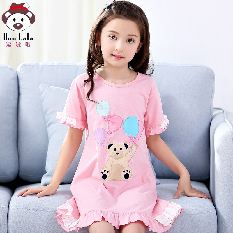 Child Sleepwear Girl Sleeping Dress Pure Cotton Summer Short Sleeve Thin girl Mother and daughter Air conditioning Home Clothing Foreign Dress