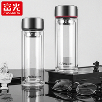 Fuguang glass cup double layer water glass male portable upscale crystal transparent with lid home office filter tea cup