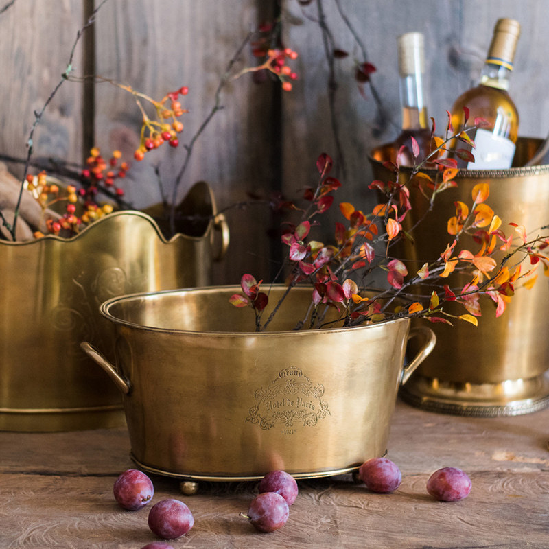 Han Han India imported pure copper ice barrel red wine barrel vintage modern storage flower model room gift honorable