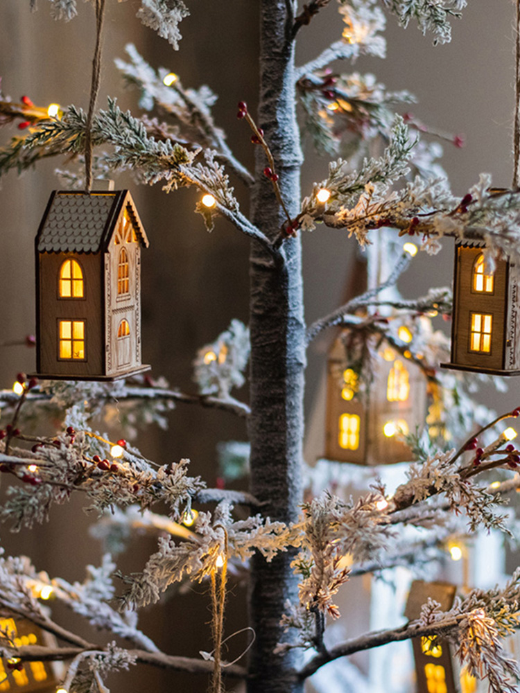 Christmas small house, wooden creative tabletop lighting hanging decorations,_voghion.com