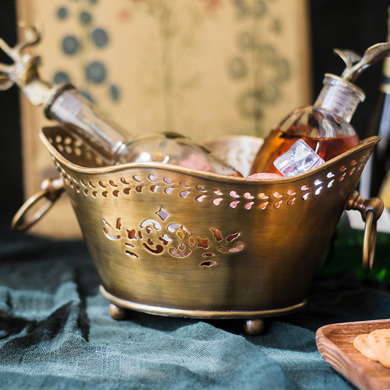 Han Han India imported pure copper ice barrel red wine barrel vintage modern storage cutout decorative luxury barrel