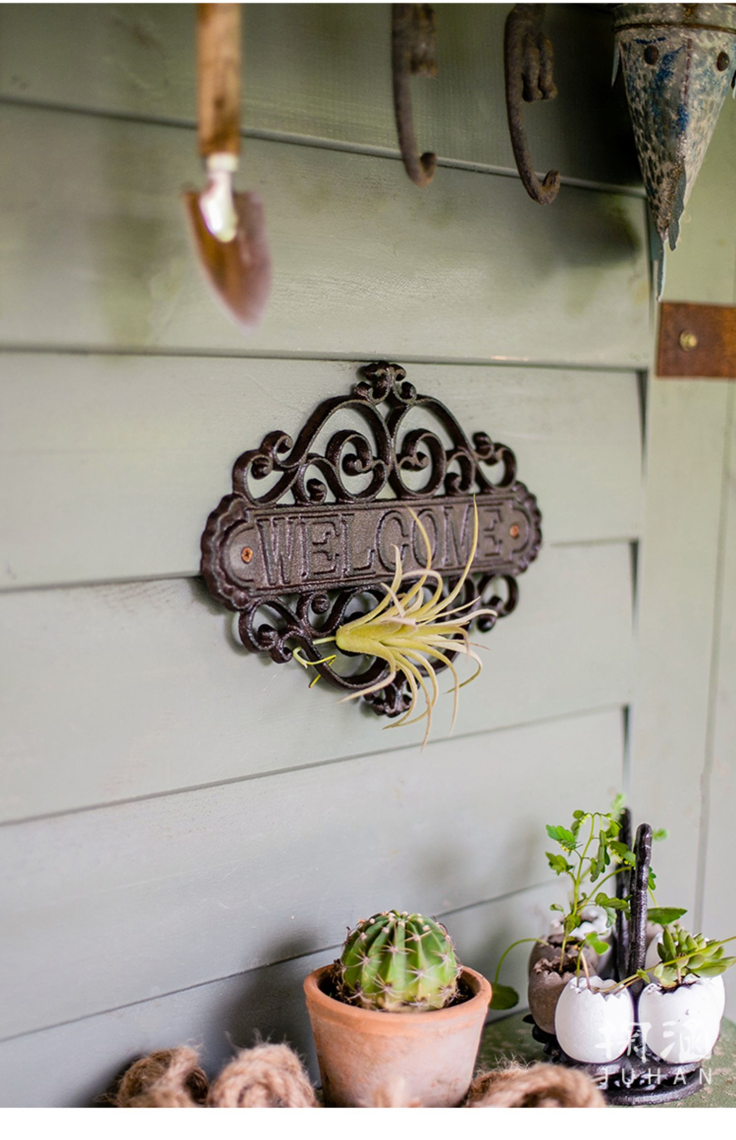 Willkommensschild aus Gusseisen, Türschild im europäischen Stil, Dekorationsgeschäft, Kunsthandwerk für Garten und Innenhof_voghion.com