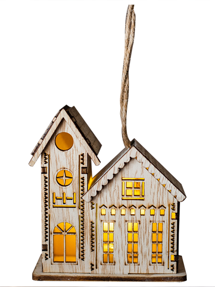 Christmas small house, wooden creative tabletop lighting hanging decorations,_voghion.com