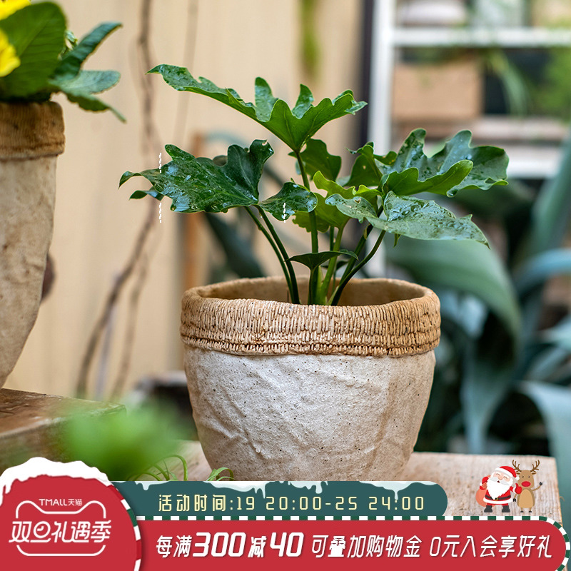 The Culvert Imitation Vine woven fabric cement flower pot utensil Large Number of wide mouthwatering bowls Garden Courtyard for old art Chen set decoration-Taobao