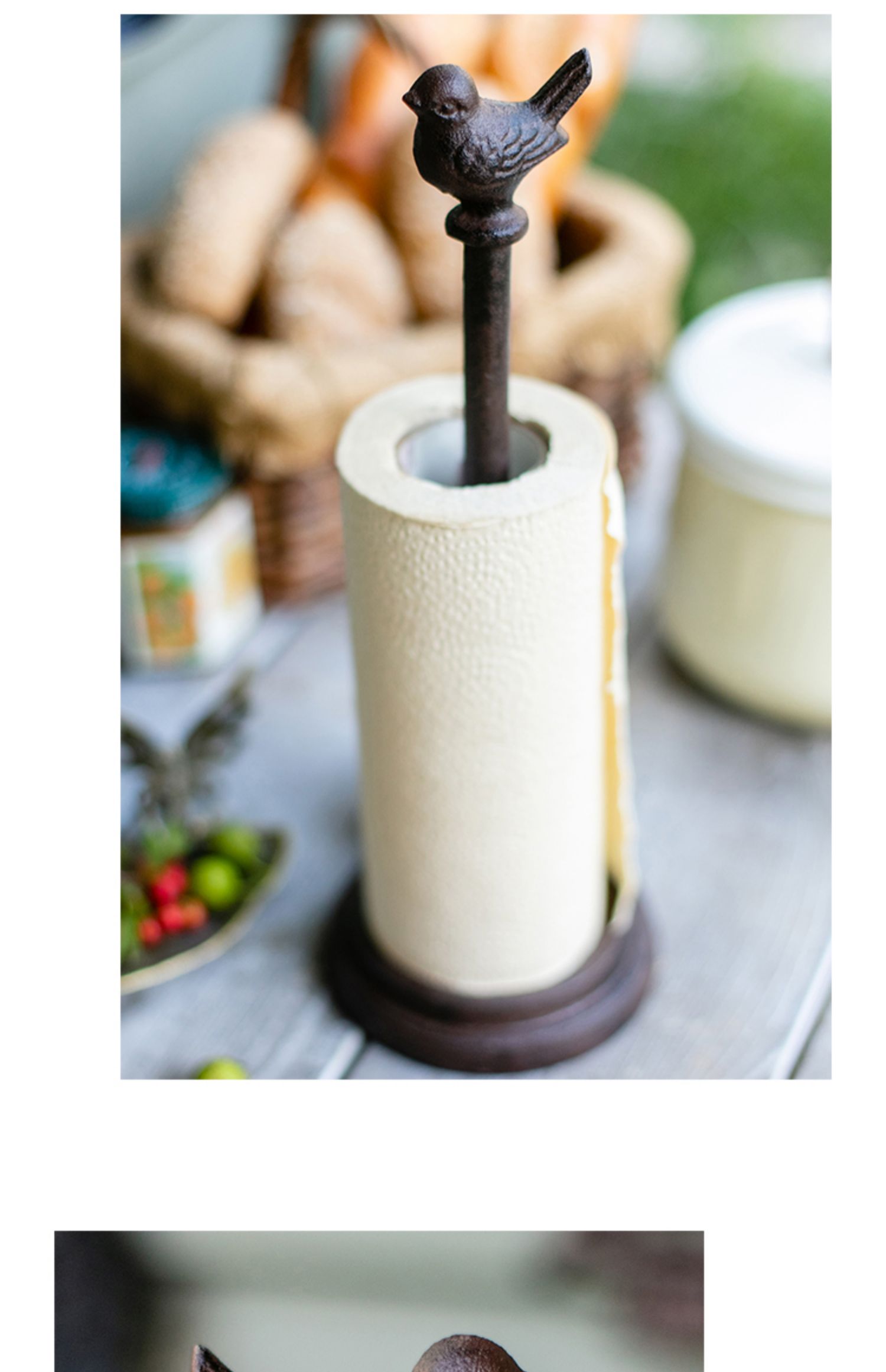 Asciugamano di carta da cucina in corda di canapa in filato di uccellino in ghisa, decorazione decorativa, portaoggetti verticale da scrivania_voghion.com