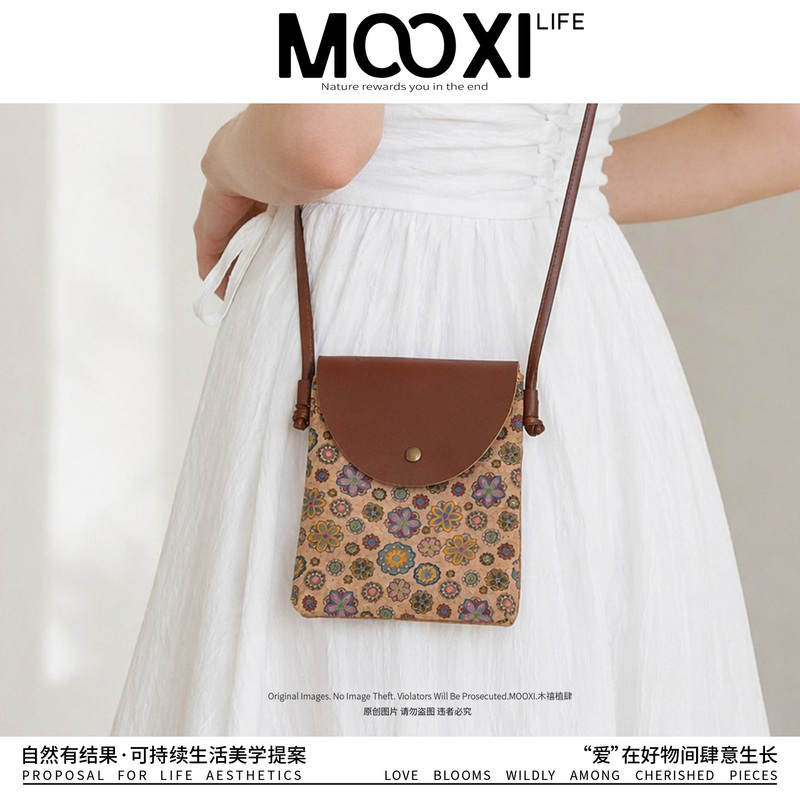 Mooxi Bark Cork Mobile Phone Bag Retro Ethnic Style Envelope Bag Crossbody Portable Coin Purse Travel Gift for Women