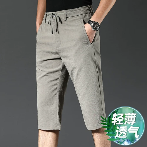 Шелковые легкие и тонкие штаны, шорты для отдыха, для мужчины среднего возраста, оверсайз, из хлопка и льна