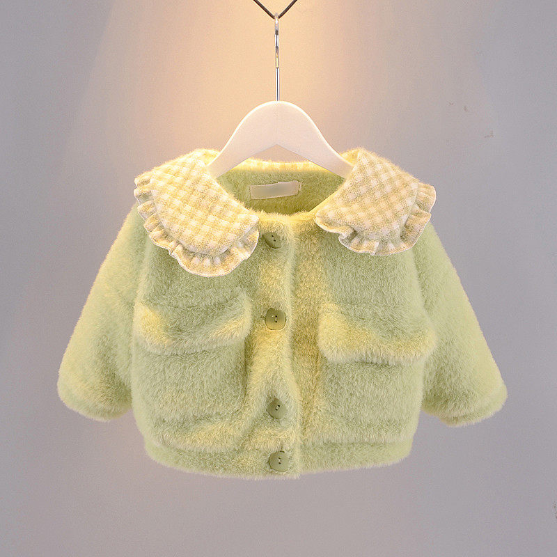 Girl's autumn and winter clothing jacket 2021 new double bags Mao Mao Yang sends children winter female baby plus suede thickened clothes