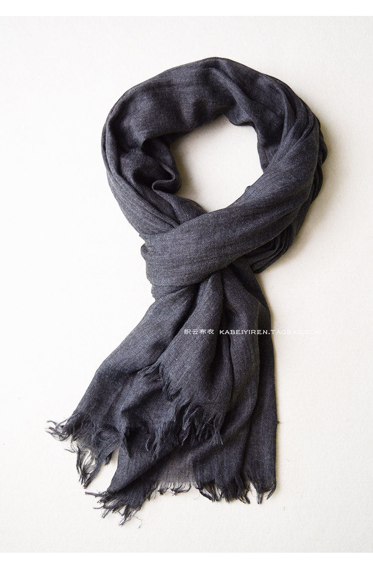 春夏季薄款男士围巾深灰色百搭黑色纯色棉麻年轻人围巾女防晒披肩详情22