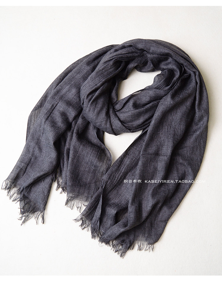 春夏季薄款男士围巾深灰色百搭黑色纯色棉麻年轻人围巾女防晒披肩详情24