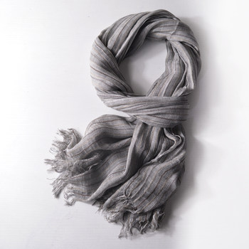 Cool Gray Scarf Autumn and Winter Striped Retro Solid Color Cotton Linen Thin Japanese Style Fashion Scarf Unisex