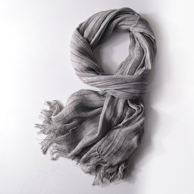 Cool gray striped retro solid color cotton and linen scarf