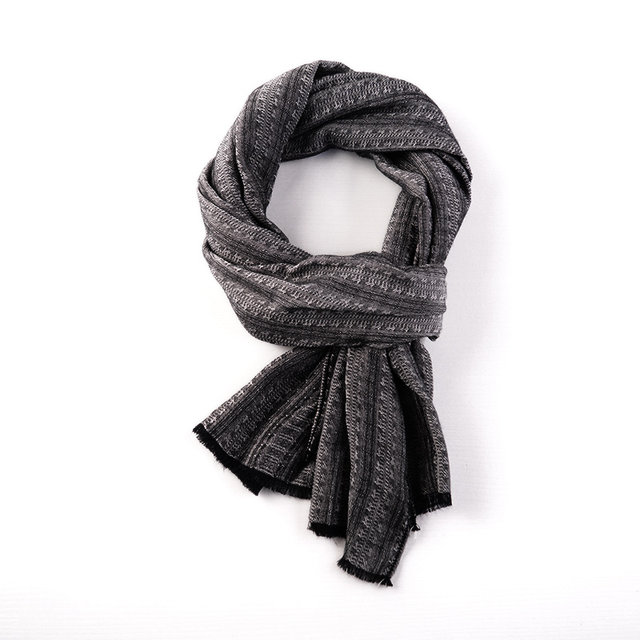 Cool dark charcoal gray striped Japanese style men's scarf