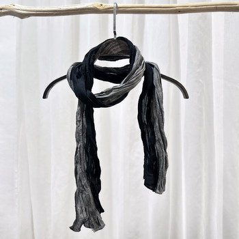 Zhiyun Original Pure Cotton Vintage Men's Scarf Cotton-Linen Autumn and Winter Long Casual Men's Neck Scarf Dark Gray and Black Color Matching