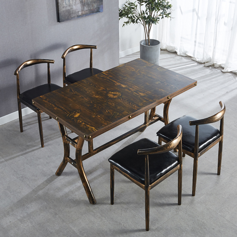 Retro fast dining table and chair combination horn chair coffee milk tea shop breakfast snack bar barbecue noodle restaurant table rectangle