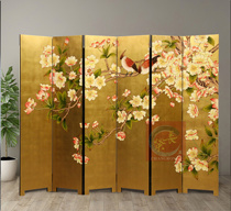Classical flowers and birds hand-painted lacquer painting folding screen living room hotel partition background wall decoration