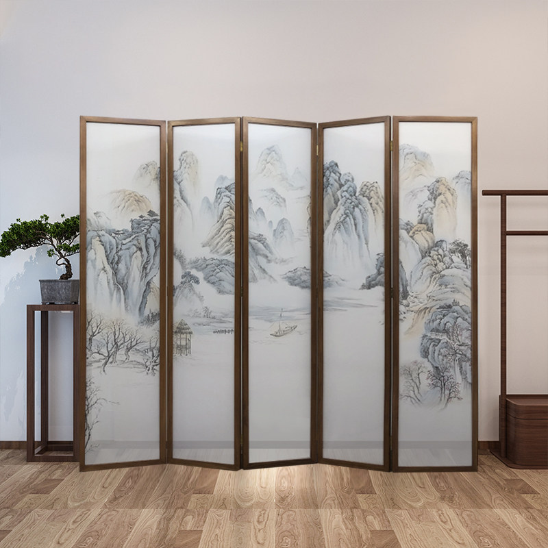 Solid Wood Screens Hand-painted Translucent Work Pen Landscape New Chinese Style Partition Dining Room Entrance to the family Guan Guan Living-room Decoration