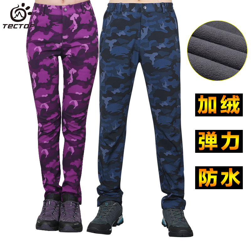 Exploring Outdoor Camouflay Soft Shell Pants Women Winter Fashion Plus Suede Thickened waterproof windproof Catch Velvet pant Climbing Pants Men