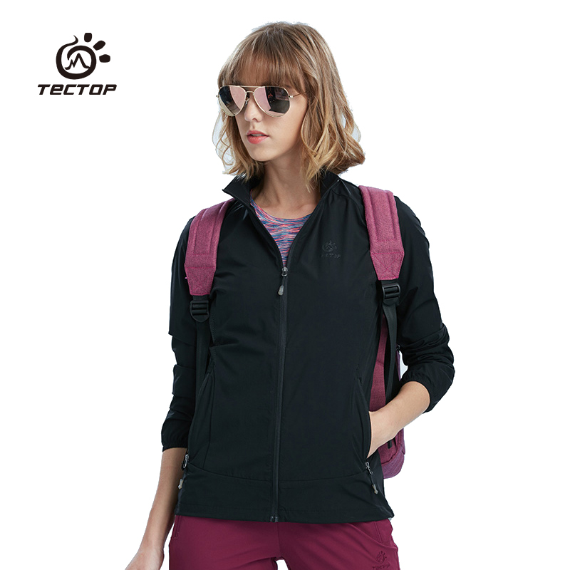 TECTOP Explore Spring and summer outdoor thin elastic air breathable coat female pure colour collar large size casual suit