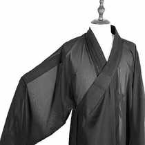 Linen Tsing Yi Taoist robe long-sleeved robe long gown with oblique lapel long Taoist priest costume drapey Taoist costume black linen yarn
