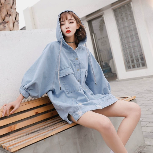 Осенняя джинсовая длинная толстовка с капюшоном, платье, юбка, средней длины, в корейском стиле, коллекция 2023