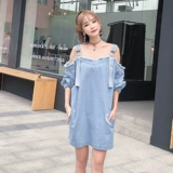 Осеннее платье-комбинация, дорожное джинсовое платье, 2020, в корейском стиле, открытые плечи
