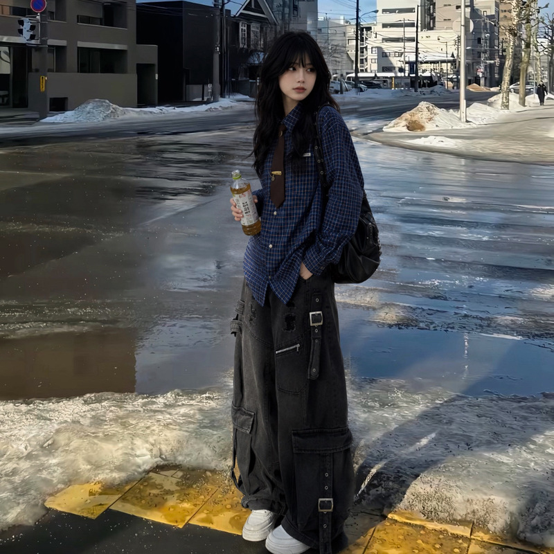 Caution: Sweetyy Jeans|Multi-Pocket Workwear Jeans with Loose Wide-Leg Ripped Design, Unisex Style Caution: Sweetyy Jeans|Multi-Pocket Workwear Jeans with Loose Wide-Leg Ripped Design, Unisex Style
