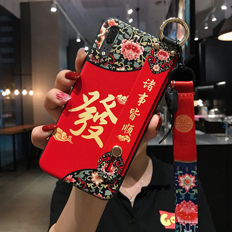Huawei p20pro mobile phone protection shell women p20 China wind glory 20 strokes cat v20 hanging rope mate10 bracket 9 new 9 palace personality creative silicone holding baby bag full bag anti-fall