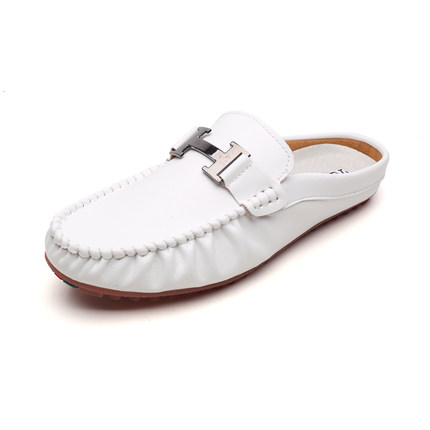 夏季男士豆豆包头半拖鞋无后跟懒人鞋真皮牛皮