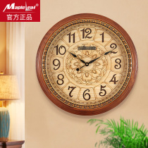 Living room solid wood wall clock 20 inch large round clock Chinese simple quartz clock European wall decoration