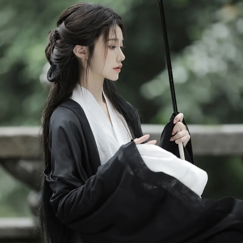 Cool and Elegant Hanfu for Women, Full Set of Ancient Costumes in Black, Wei and Jin Dynasty Style, Classical Dance Performance Outfit, Super Ethereal for Spring