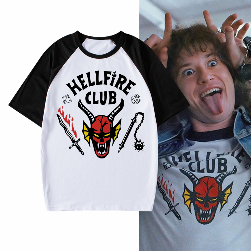 Stranger Things Merchandise Same Style Short-Sleeve T-Shirt Hellfire Club Collaboration Half-Sleeve Shirt Same Style Cosplay Clothes Summer