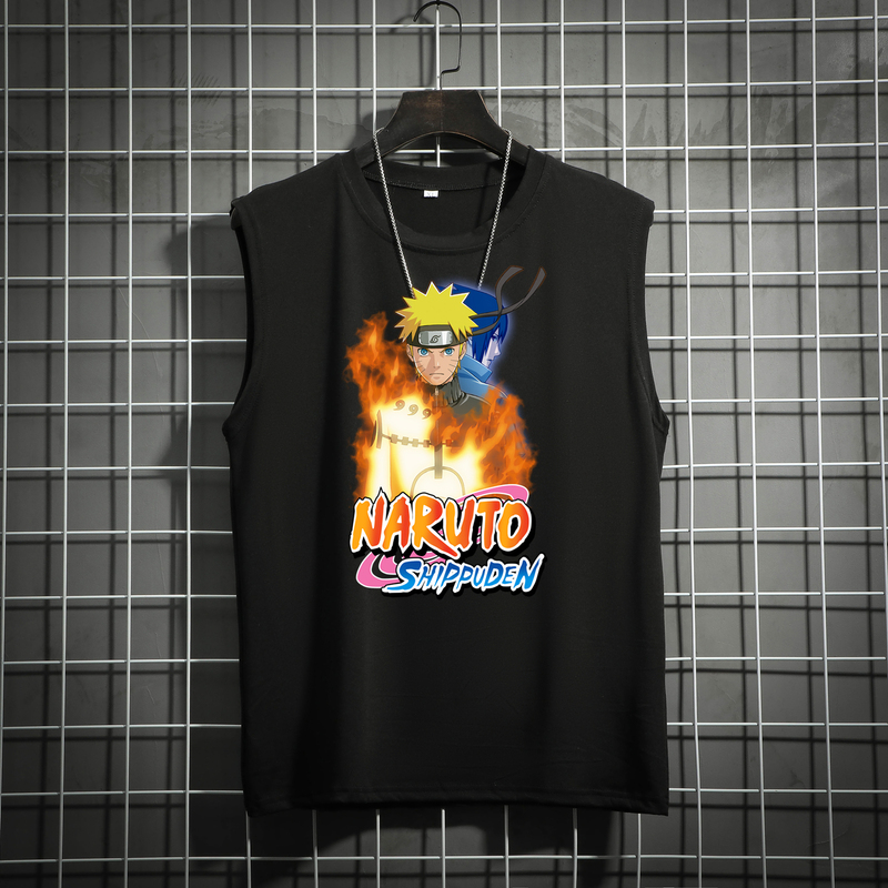 Naruto Sleeveless T-Shirt Summer Trendy Brand Loose Large Size ins Naruto Anime Clothing for Men and Women Teenagers Trendy T-Shirt