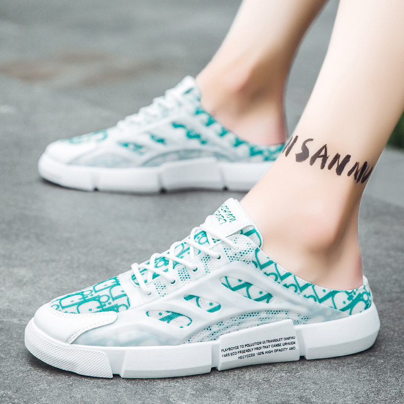 Slippers male outwear male shoes Summer breathable slob One foot pedal No heel half slipper outdoor Baotou sandals hollowed out