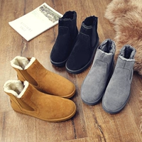 Phiên bản mùa đông Hàn Quốc của xu hướng giày bốt nam cộng với giày nhung nhung ấm áp Giày tuyết nam giúp Martin bốt ủng bông giày boot nam cổ thấp