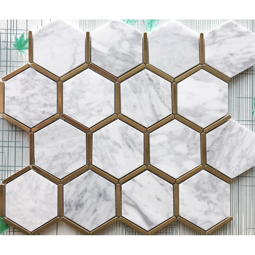 Шестиугольная мраморная мозаика на стену из нержавеющей стали
