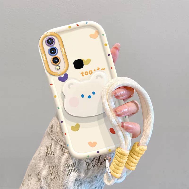 Suitable for Vivoz5X Mobile Phone Case Z5X Cover Vivo Full Cover V1911A Anti-Fall Vovoz Men and Women Voz25X Heart Bubble Bear Viv0Viviz Simple Soft Shell Vivozx New Model with Stand