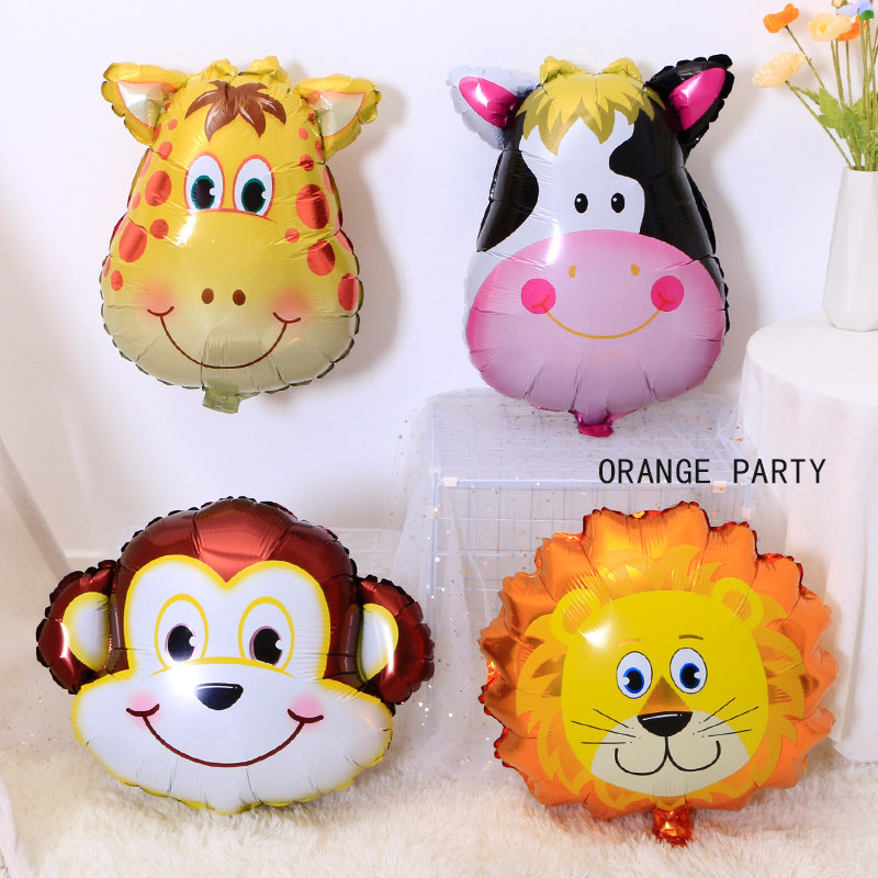 Cartoon animal head shape aluminum film balloon children baby birthday arrangement decoration hand-held stick headband
