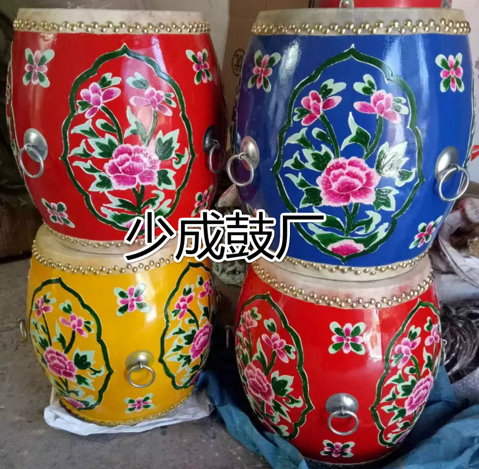 Factory direct painted antique national style solid wood cowskin drum tea table drum bench drum drum drum war drum