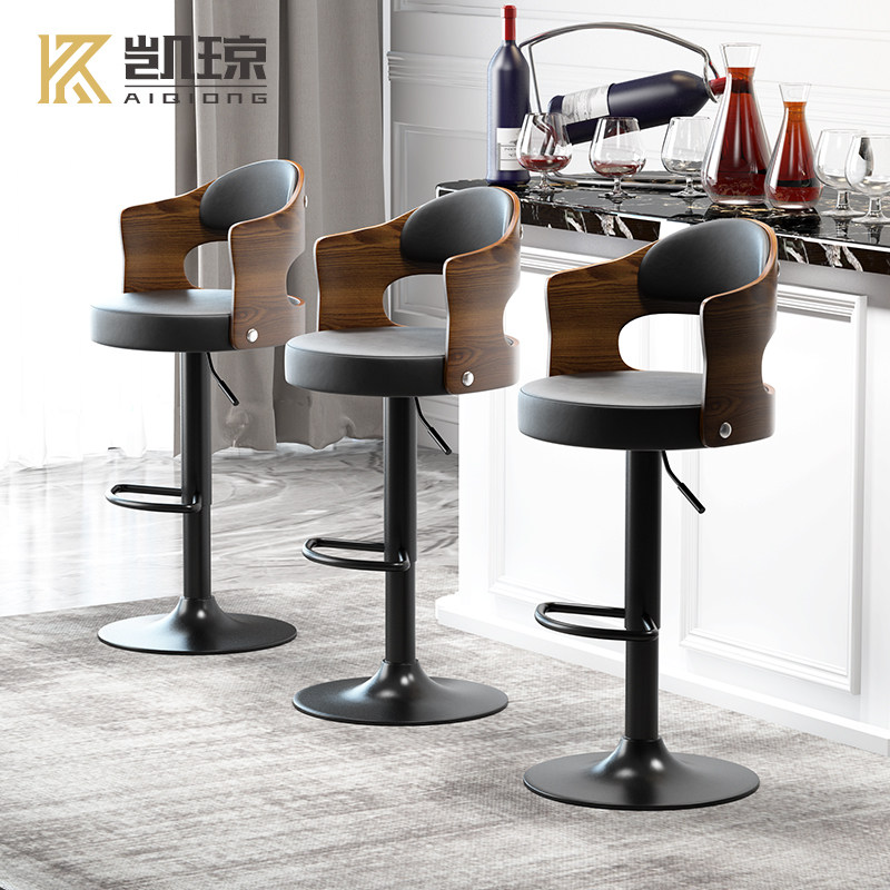 Bar bench lift solid wood backrest high stool home modern simple iron bar chair bar stool front desk chair