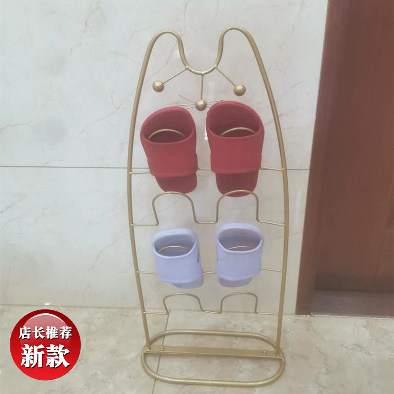 Creative Lucky Cat Wrought Iron Slipper Rack Bathroom Living Room Door Floor-to-ceiling Multi-layer Shoe Rack Simple Household Space Saving