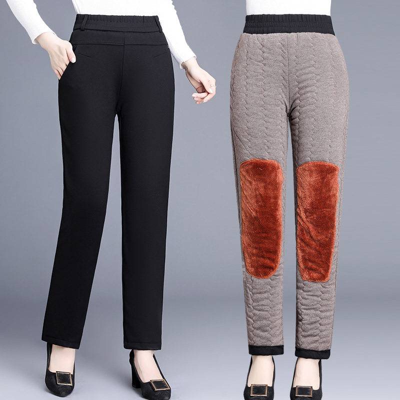 Middle-aged and elderly cotton pants female outside wearing silk mom pants plus suede thickened loose autumn winter Grandma High waist warm-Taobao